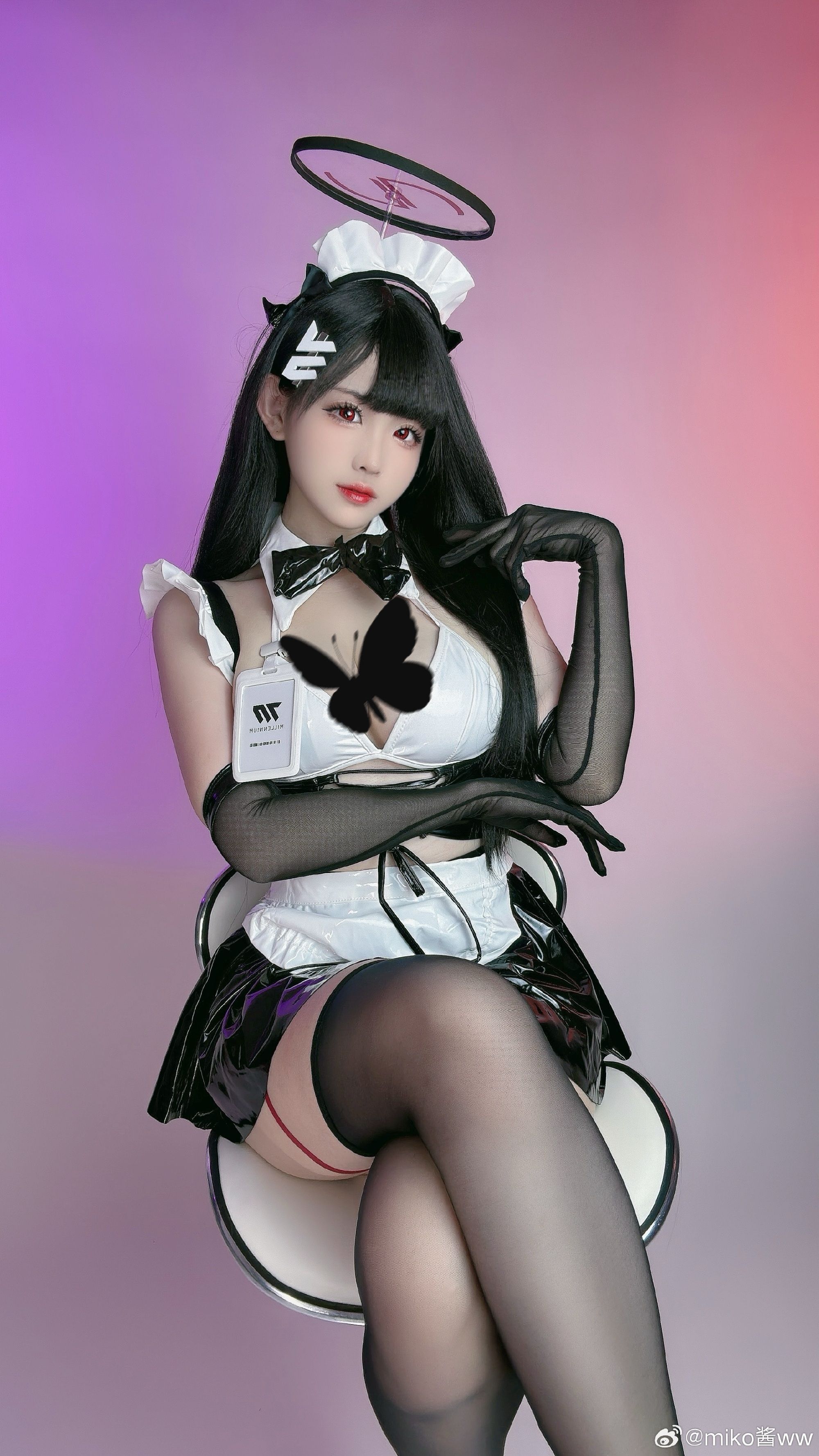 COSPLAY sensei初次见面 我是千禧学生会会长 碧蓝档案 黑丝调月莉音 @miko酱ww-第1张.jpg